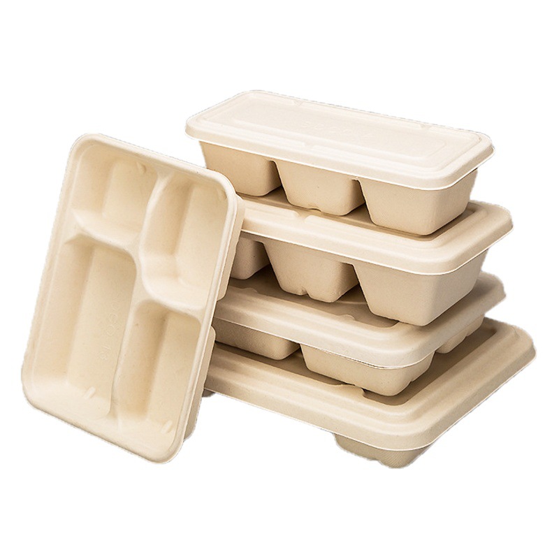 Disposable Four-compartment Lunch Box Pulp Split Lunch Box Three-compartment Five-compartment Six-compartment Lunch Box Degradable Tableware Dinner Plate