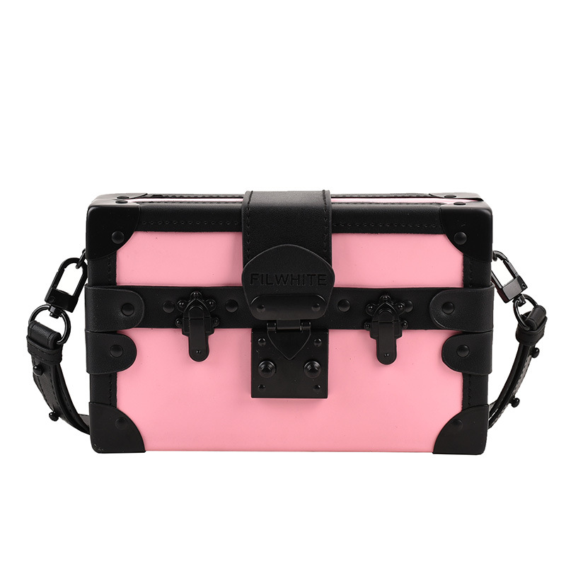 Korean style trendy brand contrasting color box bag 2024 small fresh Hong Kong style fashion crossbody women's bag texture lock shoulder bag_voghion.com
