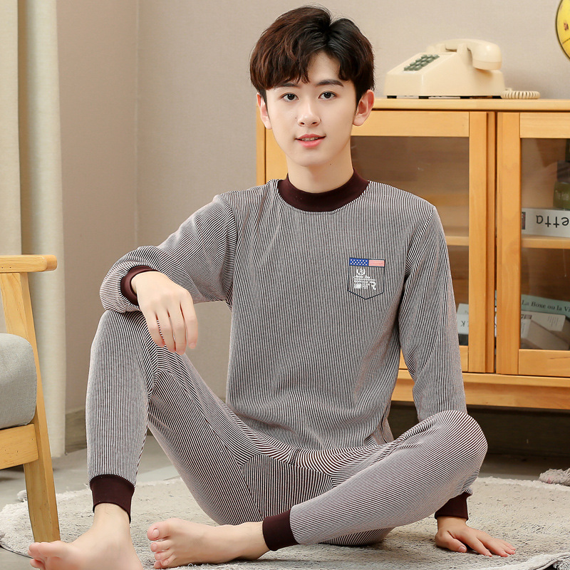 Ropa de otoño para niños medianos y grandes para hombres pantalones largos traje suéter de algodón de Cuello medio alto adolescentes estudiantes de secundaria cubierta de ropa interior cálida de algodón puro