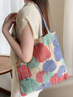 Fashionable retro cloth bag, shopping bag, handheld bag strap, Korean style, floral print