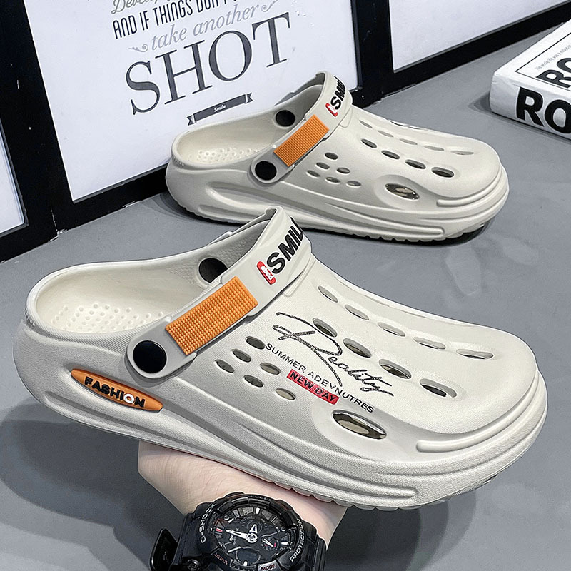 Hole Shoes Men's Summer plus size Men's Fashionable Casual Two-way Baotou Slippers Outer Wear High Elastic Platform Beach Shoes