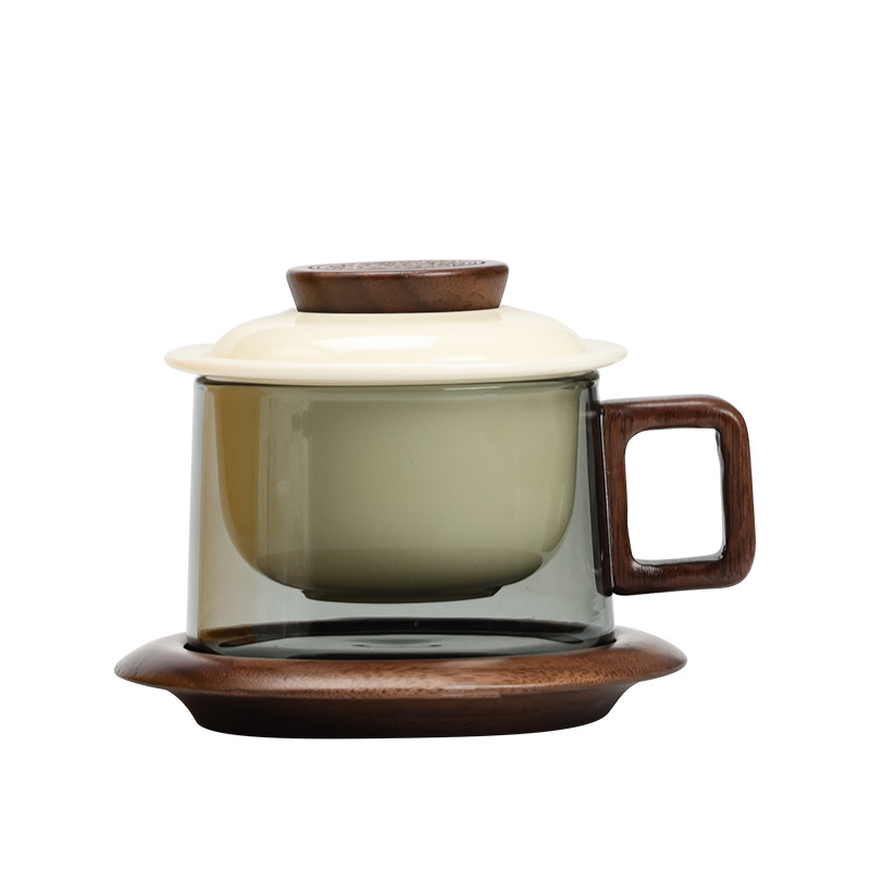 Taza de café de vidrio original Taza de café de cerámica con platos de impresión comercial LOGO