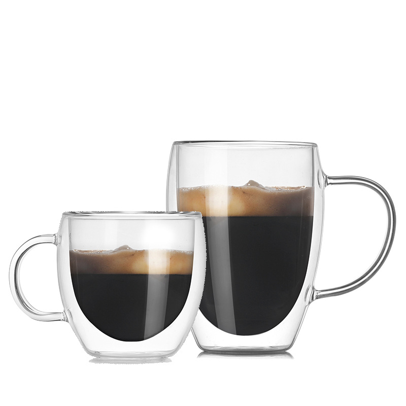 Taza personalizada de vidrio de doble capa taza de agua resistente a altas temperaturas taza de desayuno de alto aspecto taza de café resistente al calor taza de beber para el hogar