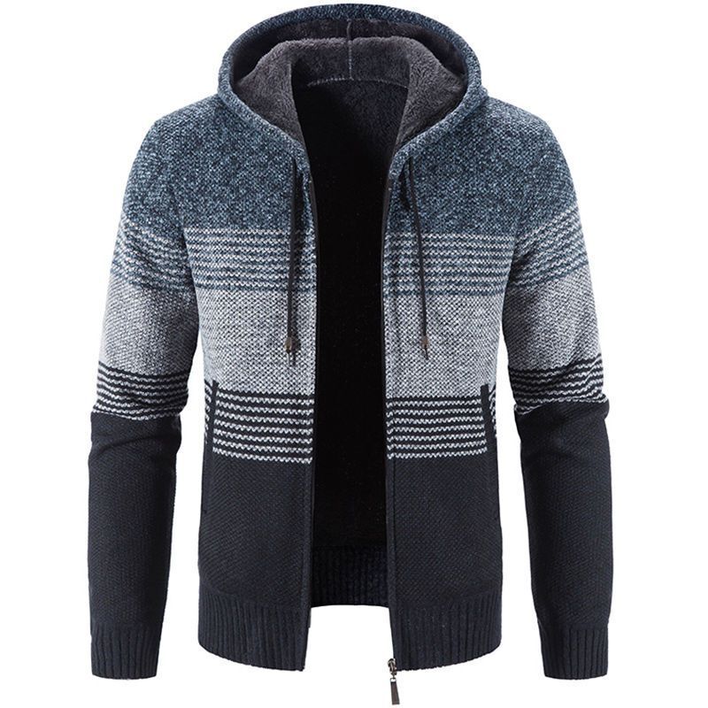 Cross-border same autumn and winter men's European and American youth sweater fleece cardigan coat hooded warm knitted sweater Cross-border same autumn and winter men's European and American youth sweater fleece cardigan coat hooded warm knitted sweater