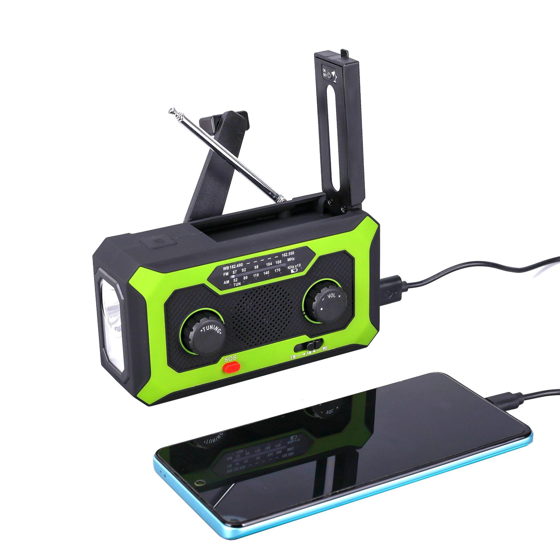 4000 mA portable emergency solar hand Radio AM/FM/WB with LED flashlight mobile phone charging