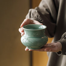 观岚越窑青瓷影雕陶瓷建水高档家用茶桌茶渣缸水盂茶洗茶道零配件