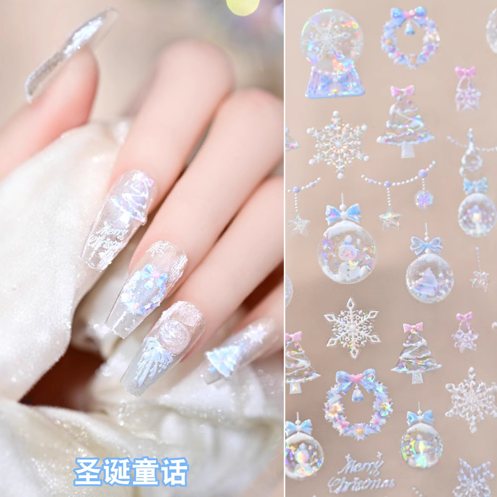 Nuevo cuento de hadas de Navidad relieve conchas luz bola de Navidad muñeco de nieve copo de nieve árbol de Navidad arco pegatinas de alce transfronterizas