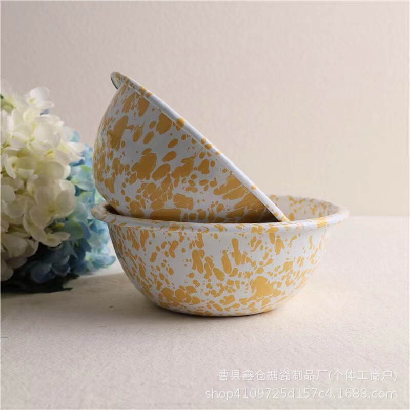 Splash Ink Enamel Three-piece Set Korean Oatmeal Fruit Milk Enamel Bowl Net Red Mug