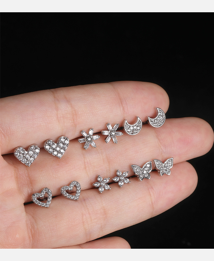 Rhinestones Inlay Material Ear Studs Classification 1 Pair Sweet Flower Butterfly Titanium Steel Rhinestones Ear Studs