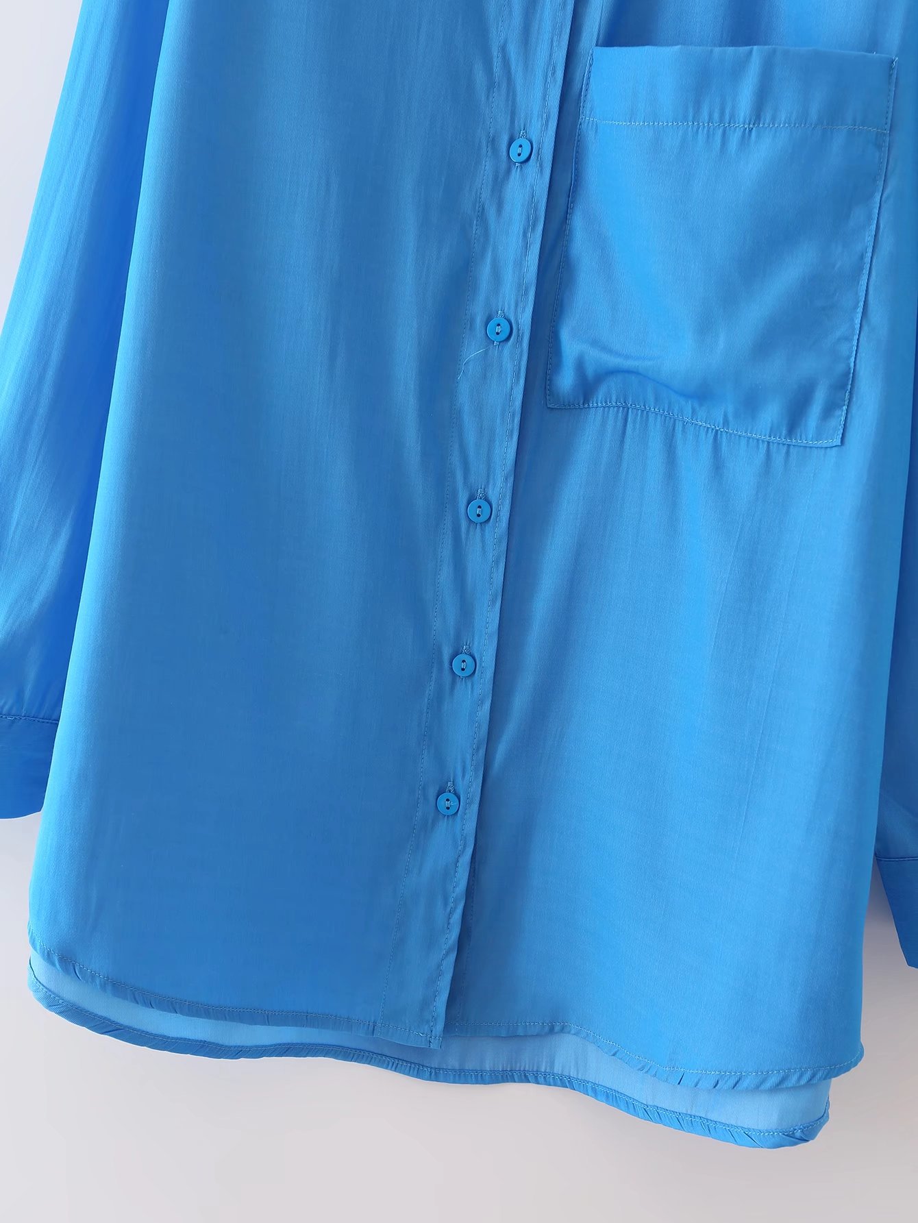 Blue solid color lapel long sleeve cotton basic blouse NSAM81977