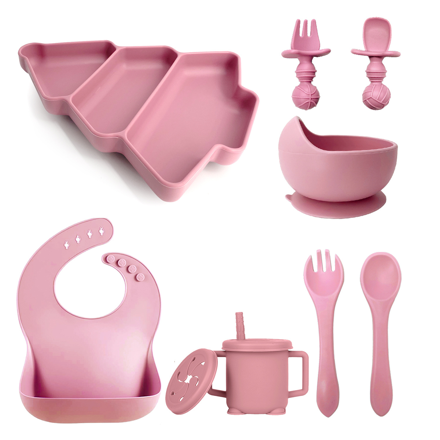 Bebé ventosas de bebés integral especial cubiertos de paneles de Navidad conjunto de platos de alimentos suplementarios platos de silicona para niños