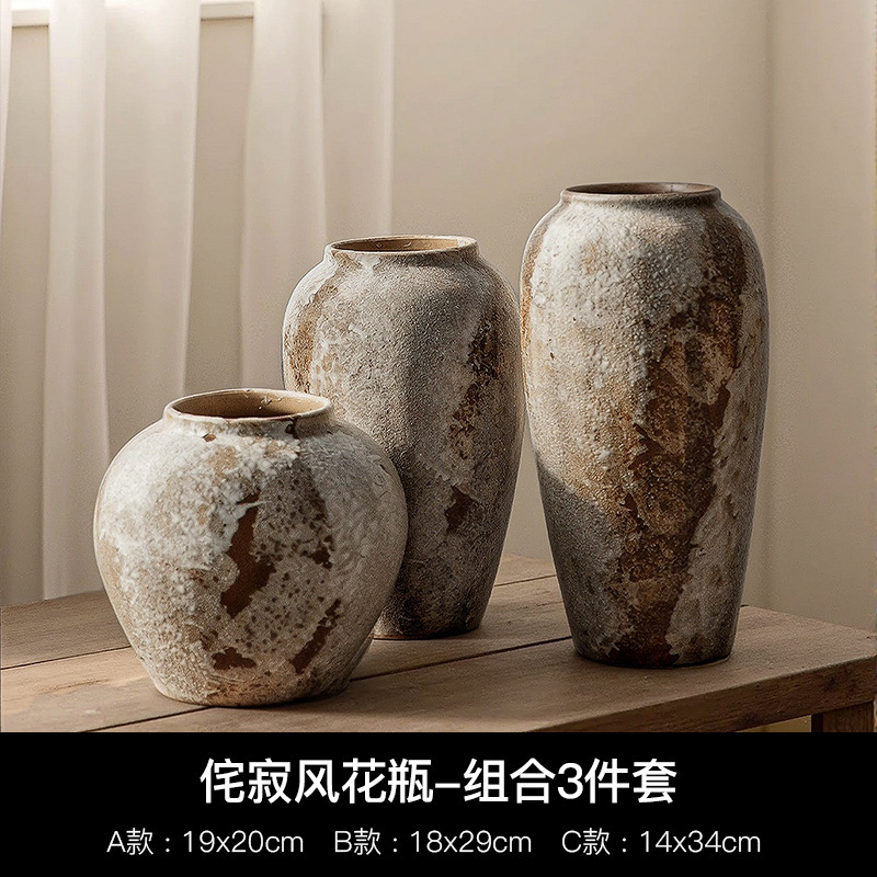 景徳鎮わびさびスタイルレトロセラミック花瓶装飾品リビングルームライト高級ハイエンド B&B ティールームデスクトップ装飾陶器ポット|undefined