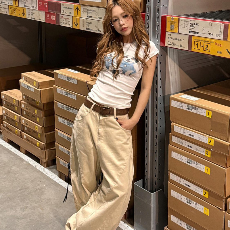 星星字母刺绣设计感阔腿裤女美式复古小众显瘦百搭嘻哈爵士弯刀裤|undefined