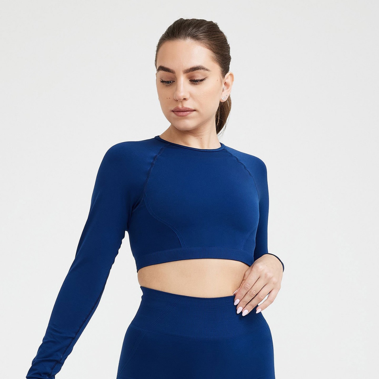 Women's Long Sleeved Seamless Sportswear Trousers Set With Open Back Side Triangle Jacquard Detailing Fitness Gym Workout Clothes_ecoleips.com