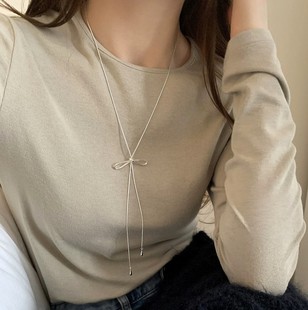 Simple Bow Pull-out Long Necklace Women's Japanese and Korean Style Niche Instagram Style Distinctive Fashion All-match Necklace Chain Woolen Chain