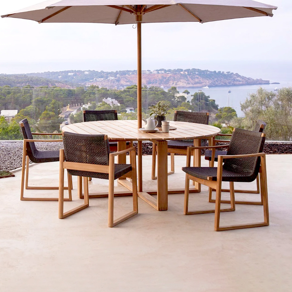 Mesa y silla al aire libre combinación de patio jardín terraza mesa moderna minimalista hotel villa impermeable solar madera maciza mesa larga