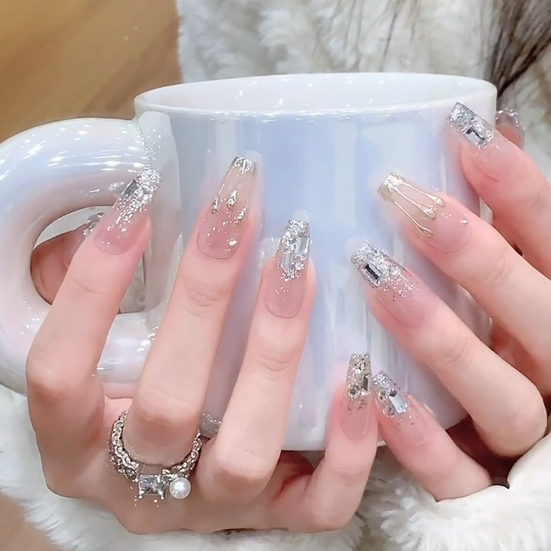 Gentle White Shining Diamond Nail Art Glitter Powder Metal Ice Long Wear Armor False Nail Sticker Ballet Nail Gentle White Shining Diamond Nail Art Glitter Powder Metal Ice Long Wear Armor False Nail Sticker Ballet Nail