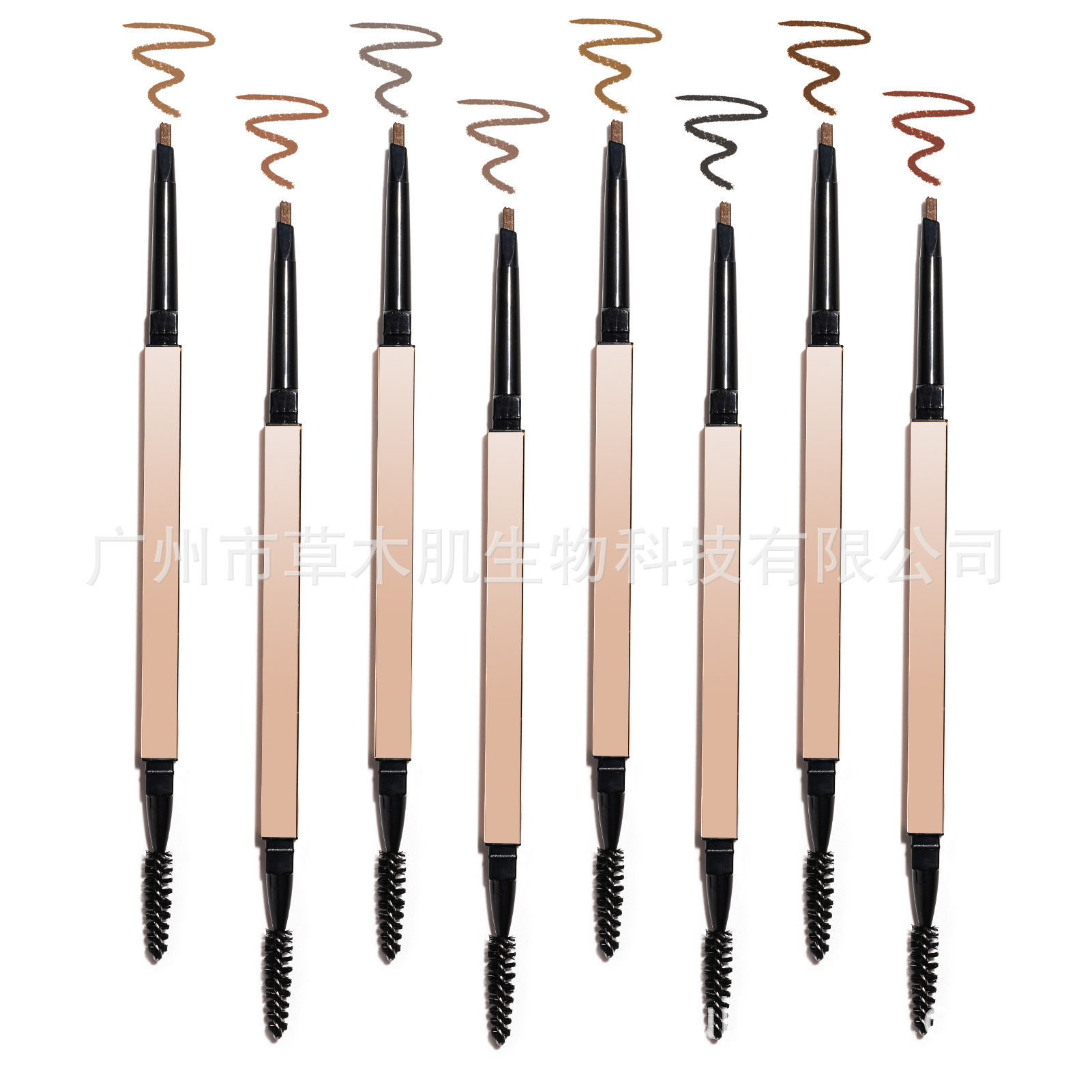 菱形方管玫瑰金小三角头眉笔中性无logo亚马逊双头眉笔眉刷