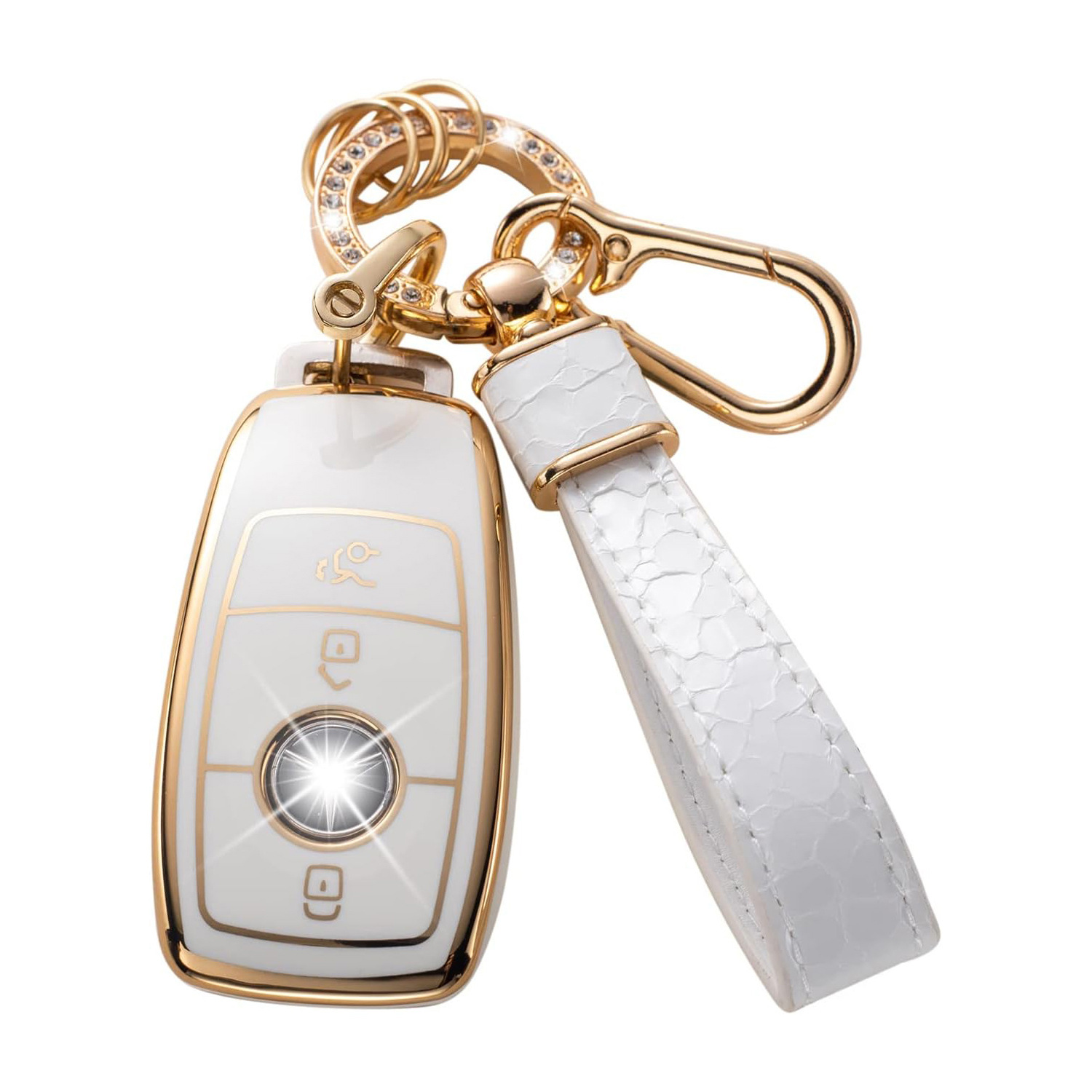 Cross-Border Hot-Selling Gold Edge Key Cover Pendant Car Key Bag Stone Pattern Keychain Amazon Hot Sale Wholesale