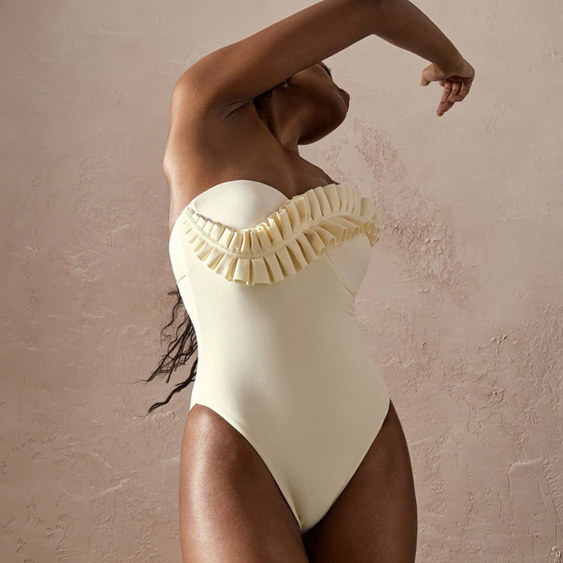 2025 Europa y los Estados Unidos nuevos trajes de baño unidos de hoja de loto plegado un solo hombro trajes de baño unidos Hulu Island trajes de baño explosión