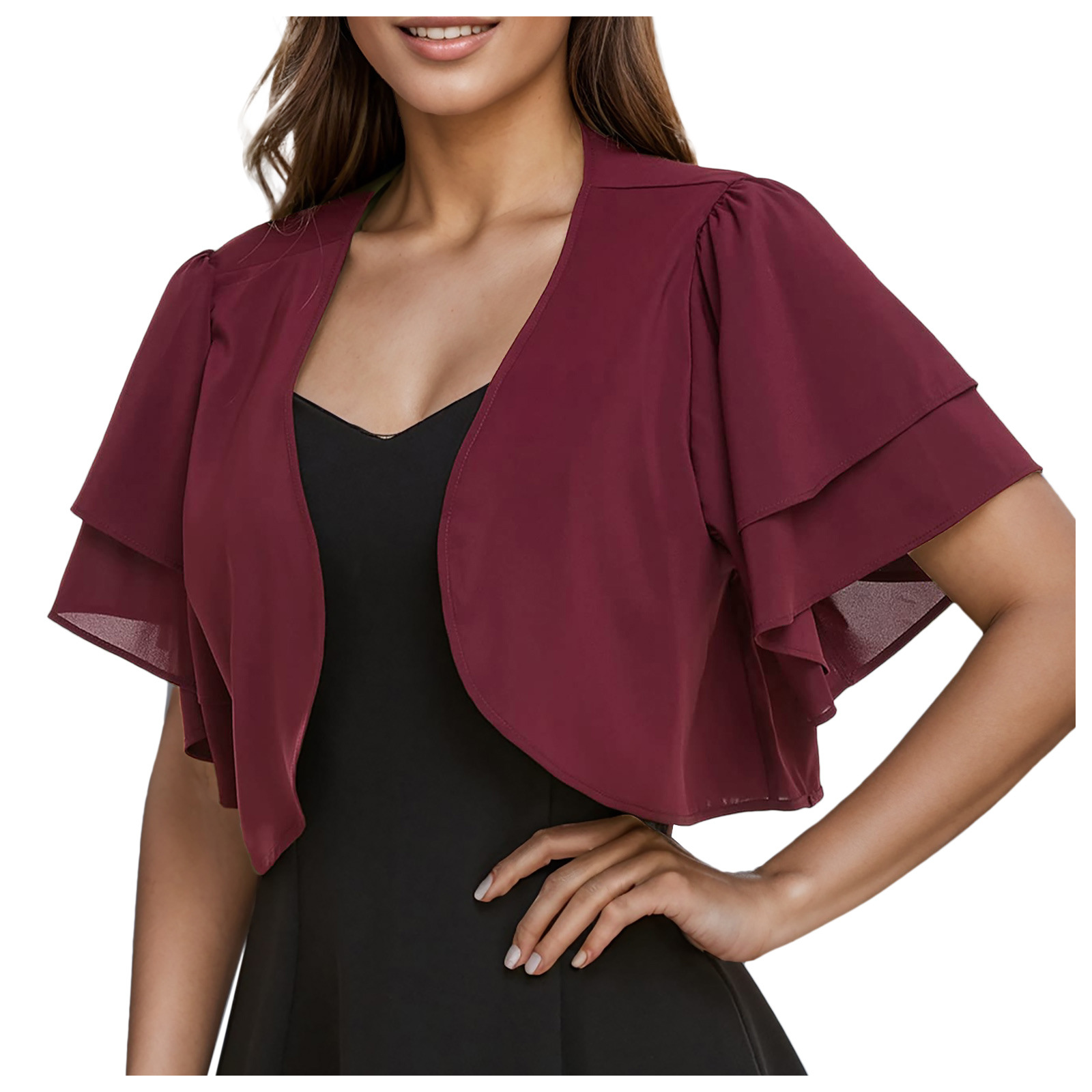 European and American Amazon Spring and Summer New Women's Chiffon Top Solid Color Short Sleeve Open Placket Thin Chiffon Shawl Women