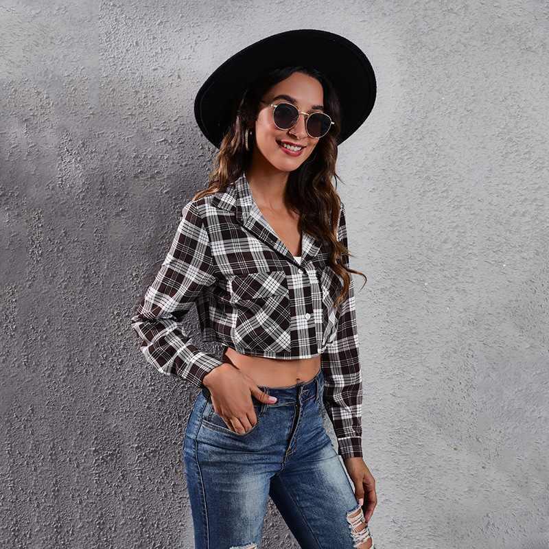 Plaid Long-Sleeved Short Jacket NSGBS97858