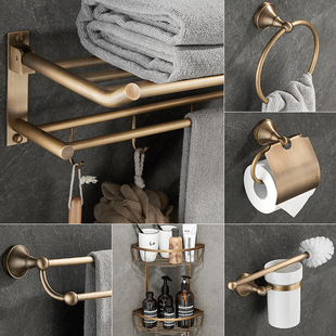 All-Copper Antique Towel Rack Retro Bathroom Hardware Pendant Set Punch-Free Towel Rack Simple Bathroom Storage Rack
