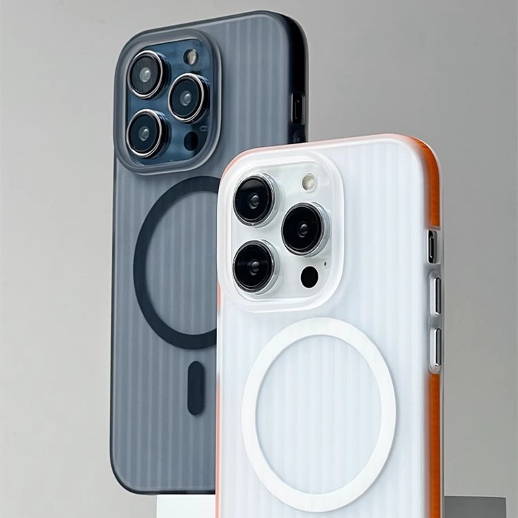 iPhone17携帯電話ケース、Apple 16promax、新しいカップル向けハードケース、シンプルな波形マットマグネット吸着ケース|undefined