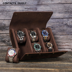 Retro Crazy Horse Leather Watch Box 6 Pack Handmade Creative Watch Box Outdoor Travel Watch Storage Box Wholesale