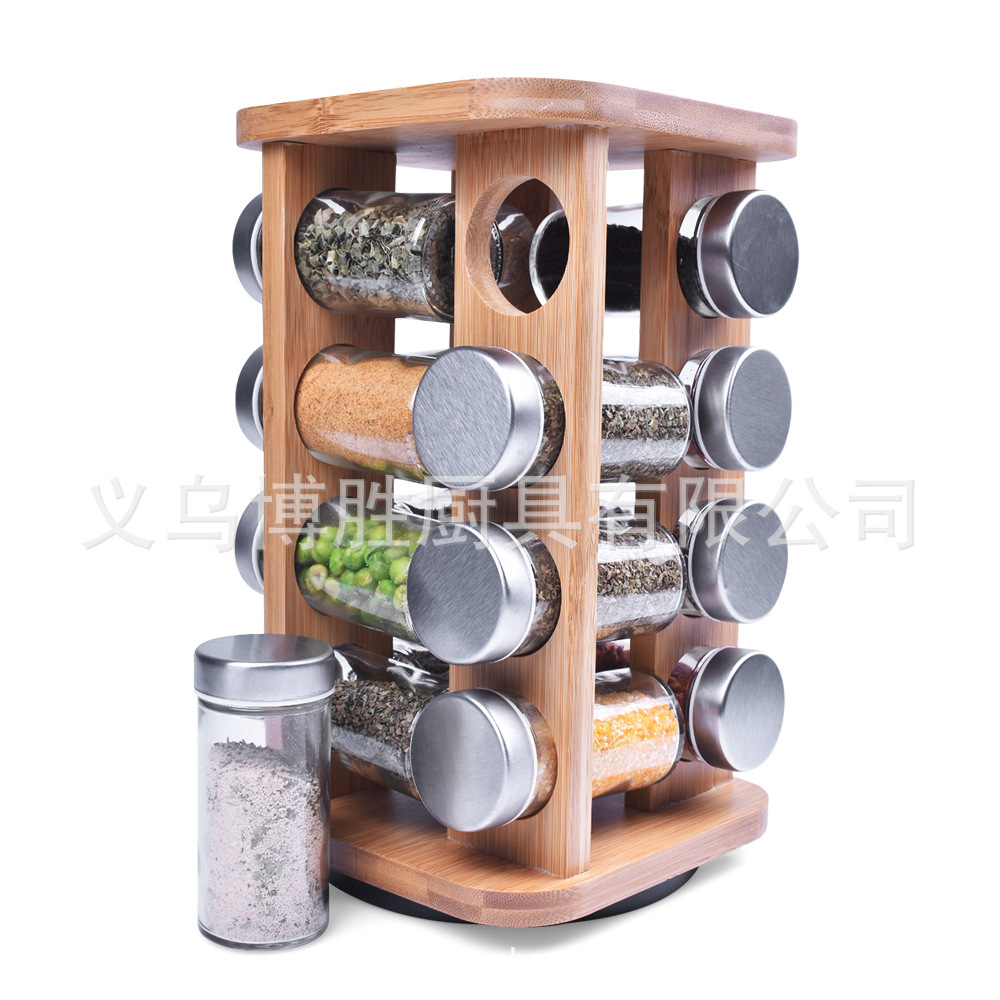 Directo de fábrica Amazon especial para toda la serie de botellas de condimento giratorio de bambú con una variedad de tapa de color se puede seleccionar