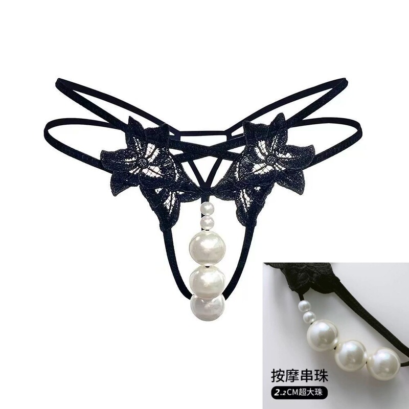 Cross-Border Erotic Open-Crotch Panties with Insertable 2.2cm Pearl Massage Thong, Large Size, No-Removal Sexy T-Pants Cross-Border Erotic Open-Crotch Panties with Insertable 2.2cm Pearl Massage Thong, Large Size, No-Removal Sexy T-Pants