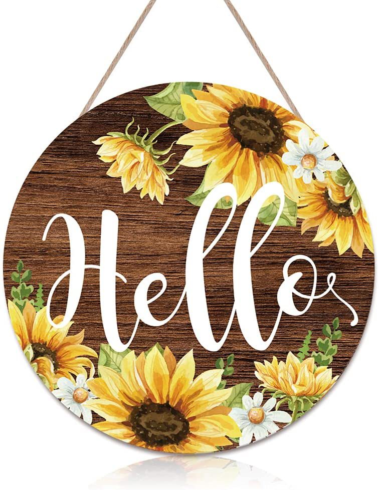 Hola Bienvenido Colgante de Pared de Madera Girasol Puerta de Madera Decoración Entrada de Pueblo Decoración Hogar Jardín Granja Guirnalda_voghion.com
