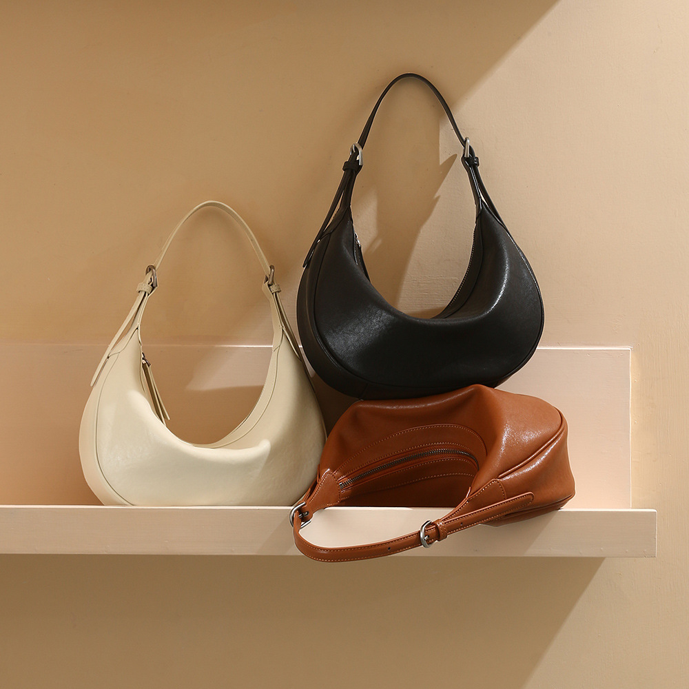 New Top Grain Vegetable-Tanned Leather Commuter Dumpling Bag, Luxury Genuine Leather Shoulder & Crossbody Bag For Women - Thumbnail 3