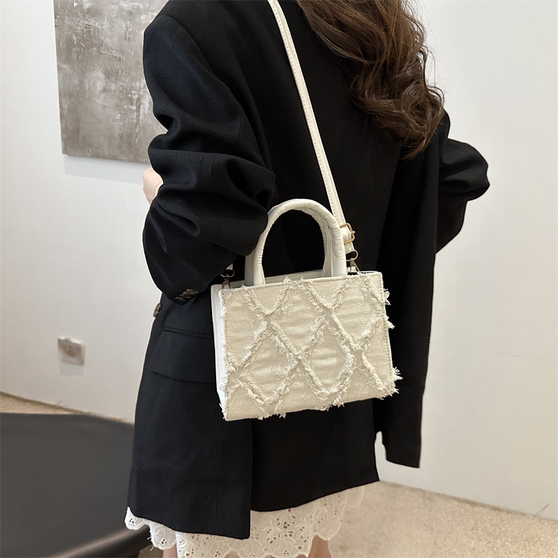 2024 nuevo estilo simple de moda de transporte de gran capacidad de tela de Oxford de diamante de verano bolso de hombro pequeño bolso de mujer