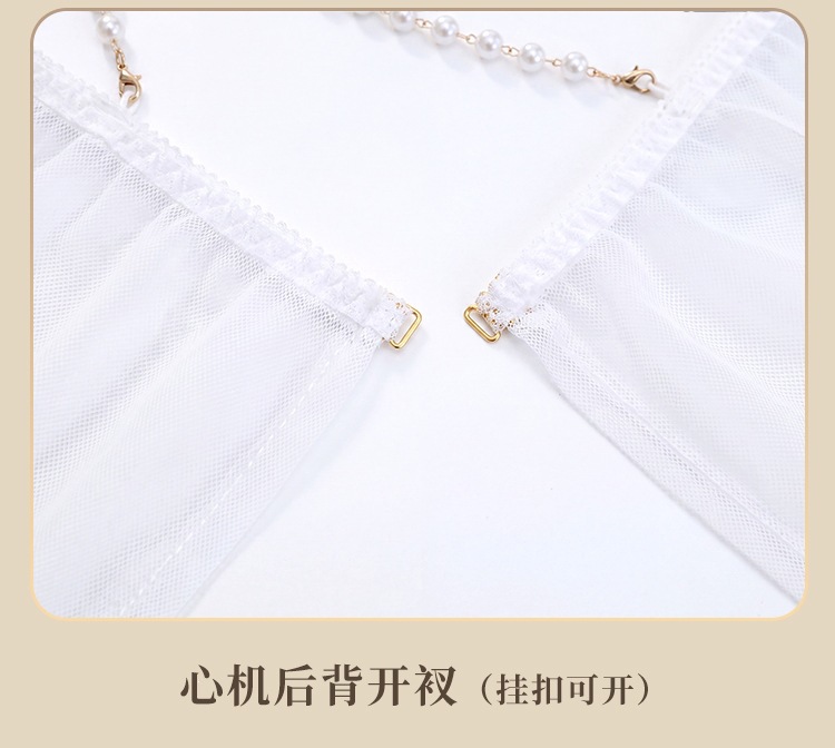 Feimu & Miji Sheer Lace Off-Shoulder Nightdress with Pearl Straps and Crotchless Panty — detail image 34