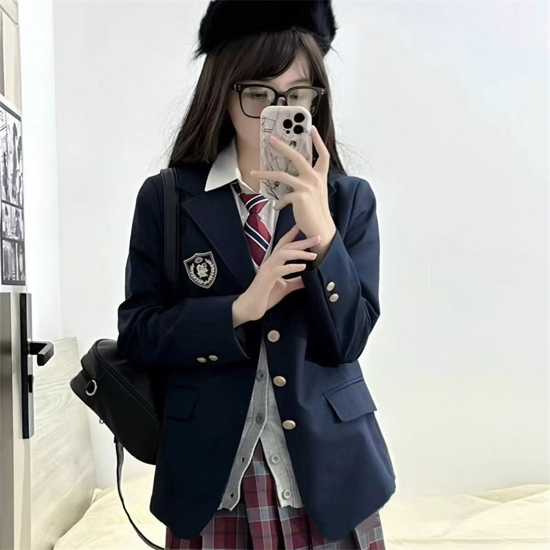 Navy Blue Jk Uniform Academy Blazer Authentic Original Japanese Style New Model Elegant School-Supplied Suit Jacket for Women