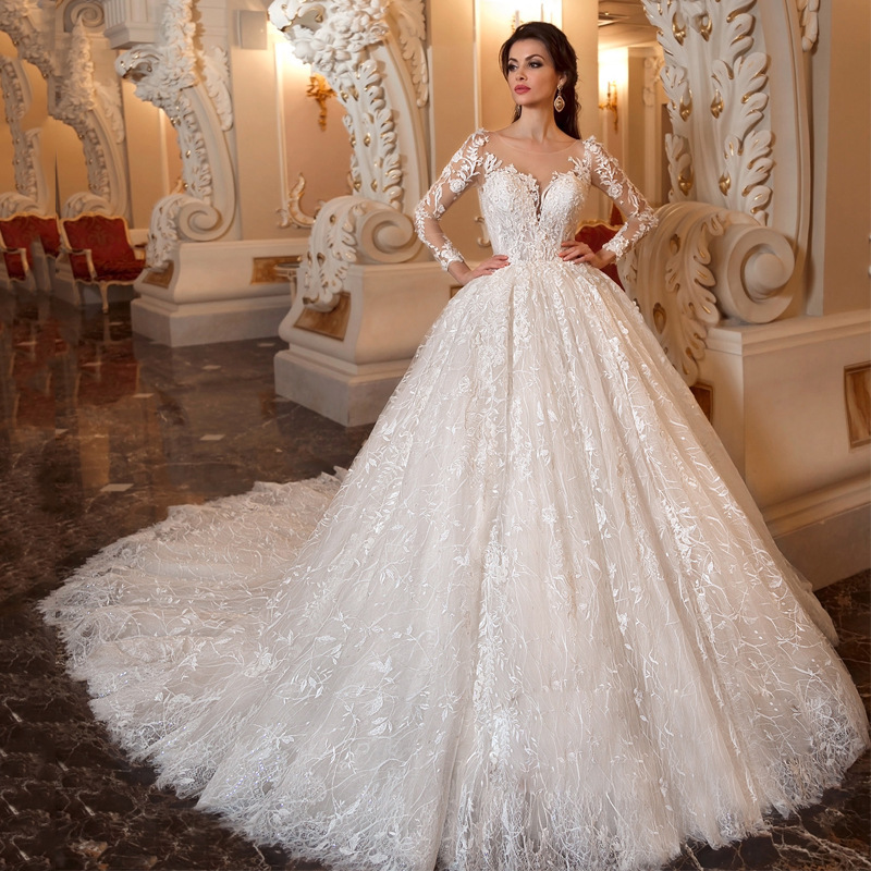 2026 New Style Off-Shoulder Long-Sleeve Lace Long Train Fairy-Like Luxurious High-End Bridal Gown with a Sense of Sophistication 2026 New Style Off-Shoulder Long-Sleeve Lace Long Train Fairy-Like Luxurious High-End Bridal Gown with a Sense of Sophistication