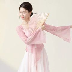 古典的なダンスの紗の服の2つはひらひらとしている女性の中国のダンスの服を着て、韻を踏んで修行します。