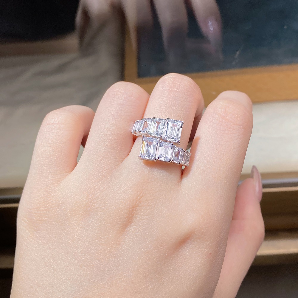 Fashion Geometric Sterling Silver Inlay Zircon Open Ring 1 Piece