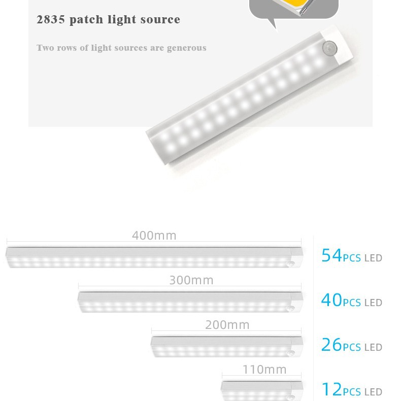 Luz de La Noche de inducción del cuerpo humano inteligente LED hogar recargable inducción automática tira de luz del gabinete