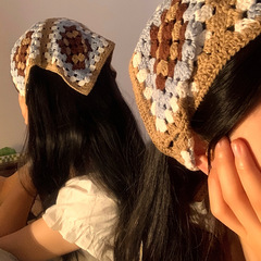 Meilad Vintage Knitted Scarf Women's Bag Head Triangle Scarf Beach Knitting Hair Scarf Fashion Country Style Hair Headpiece 