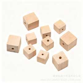 厂家直供diy积木方块模型材料儿童益智玩具打孔原木色正方形木块