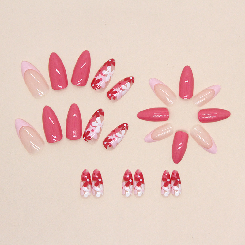 Unhas postiças florais rosa estilo instagram para mulheres_voghion.com
