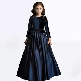 中大童钢琴比赛礼服裙春秋丝绒长袖小学生管乐团大提琴演奏演出服