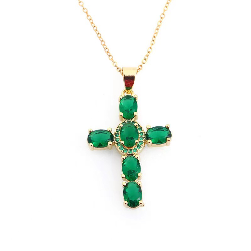New Copper Micro Inlaid Zircon Multi Color Cross Pendant Hip Hop Necklace With Collar Chain_voghion.com