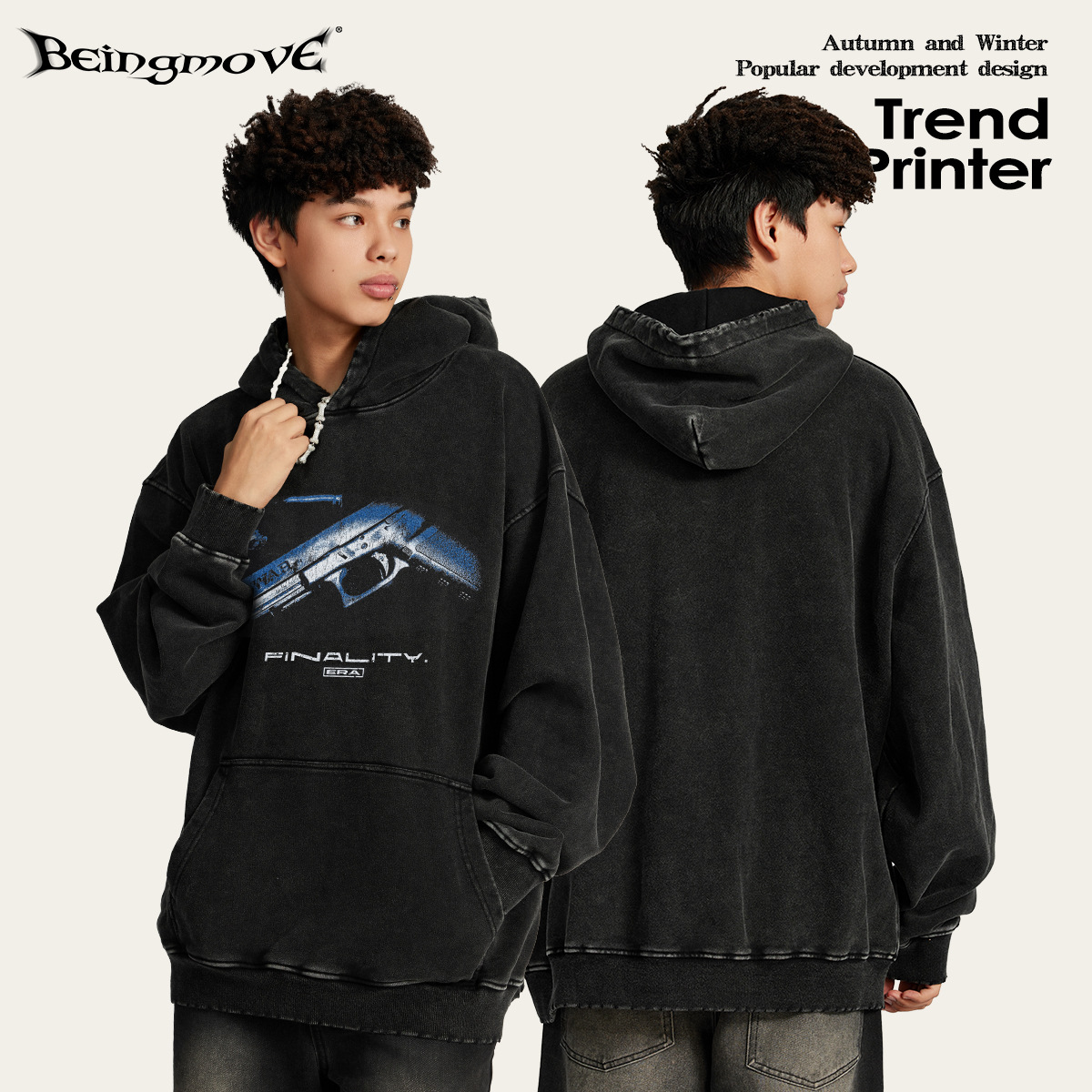 2025 otoño estilo americano chaqueta con capuzas oversize suelta universidad impresa chaqueta de moda para hombres