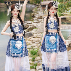 新款旅拍少数民族少女苗族蜡染服饰服装写真套装苗疆抹胸摄影服装