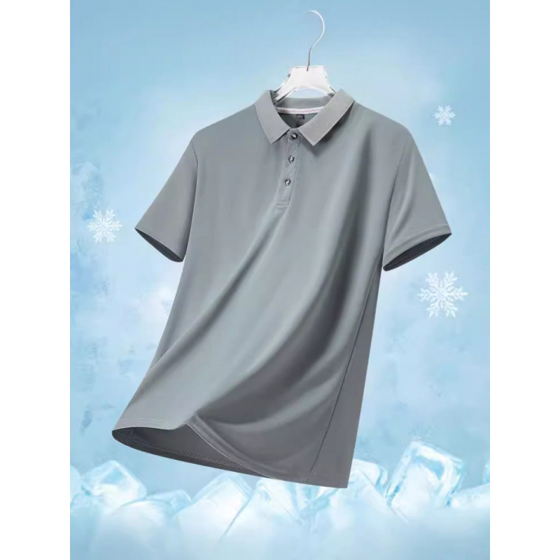 2025 Ice Silk Cool Polo Shirt Men's 2024 Summer Solid Color Lapel Short Sleeve Easiest for Match Business Casual T-Shirt Men