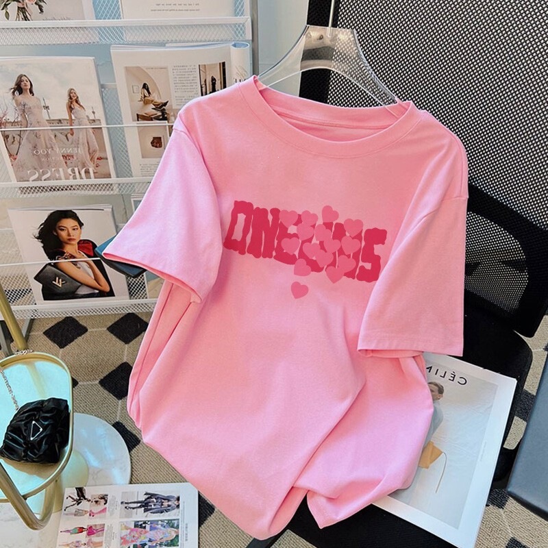 Pink Pure Cotton Short-Sleeve T-Shirt for Women, Summer 2026 New European Style, Plus-Size Top, Regular Shoulder Fit, Half-Sleeve Shirt