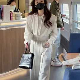 官图 廓形抽绳连帽卫衣拖地阔腿裤套装女2025春秋新款时尚两件套